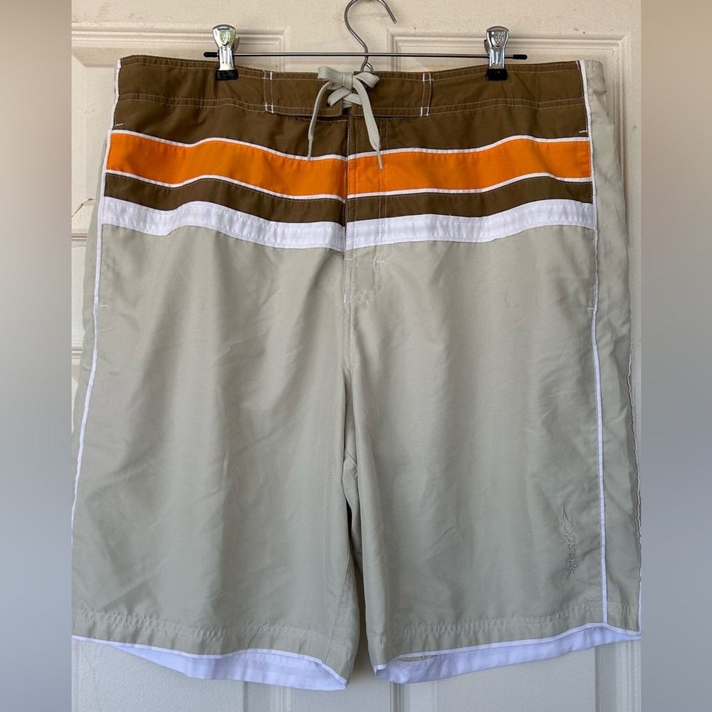 Speedo Brand Men’s Swim Trunks 9.5” Tie Hook & Loop‎ Front Mesh Liner Size XL